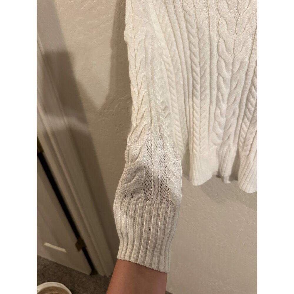 Philosophy Ivory Crewneck Winter Cable Knit Fisherman Sweater - Picture 3 of 8